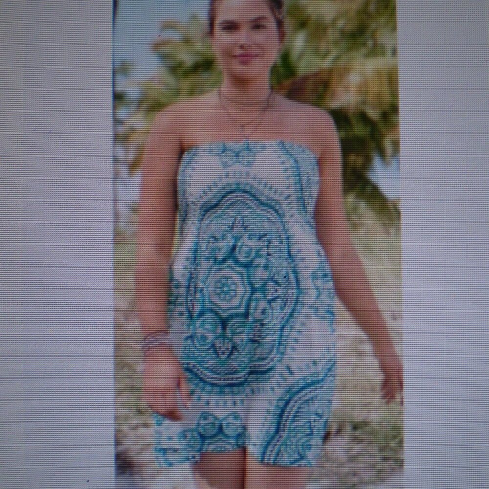VENUS BANDEAU SUNDRESS SZ 1X, TURQUOISE AND WHITE